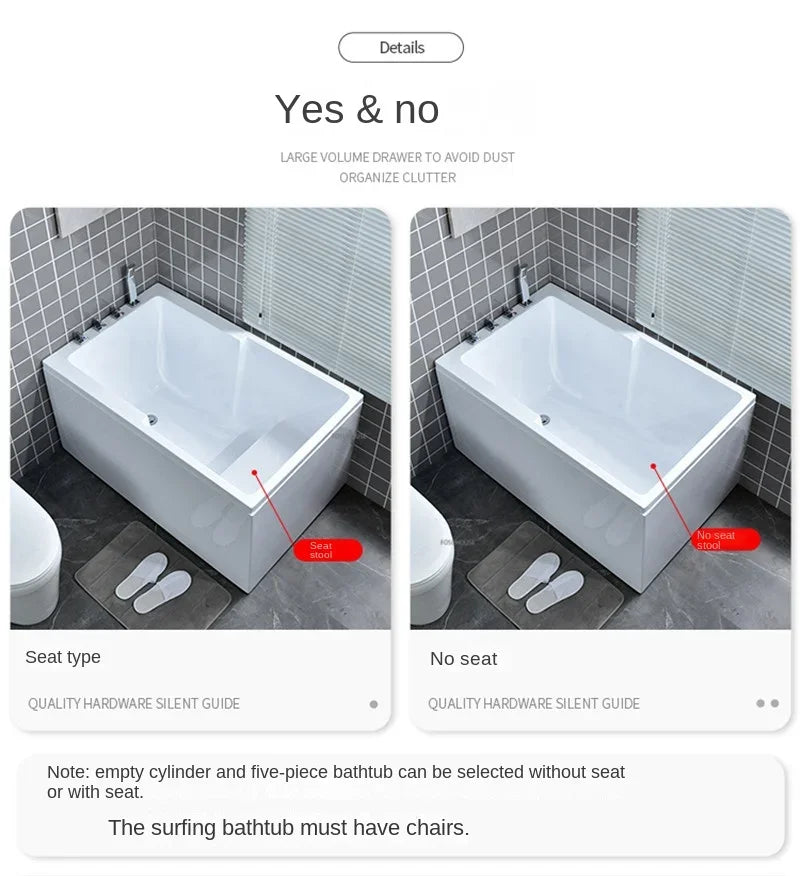 Modern Simple Home Acrylic Massage Bathtub Small Apartment Bathroom Constant Temperature Surfing Jacuzzi With Seat Design K
