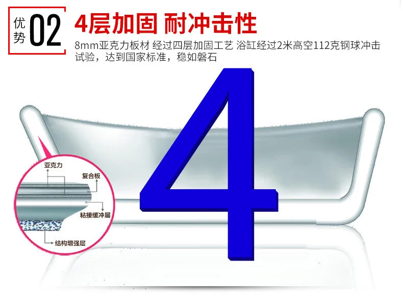 Acrylic Recessed Surf Jacuzzi, Hotel Home Single Thermostatic Bathtub Bath With Pillow 847-2