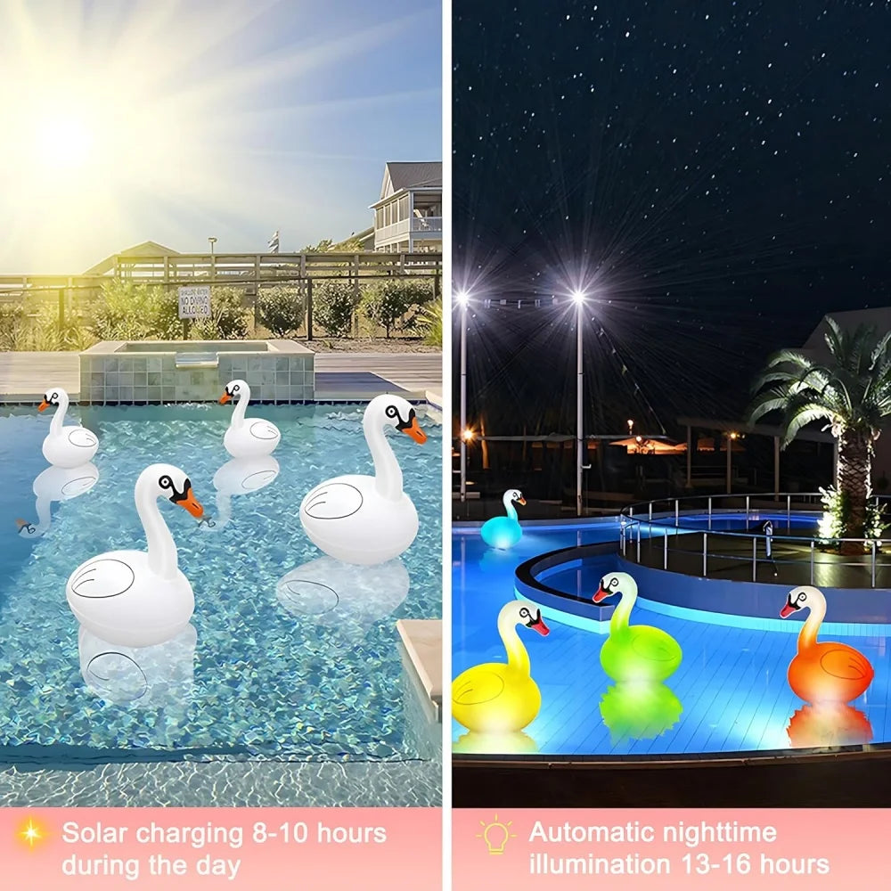 Swan Floating Pool Powered Lights Solar RGB Inflatable LED Swimming Pool Lights for Spa Patio Wedding Party Beach Decorations