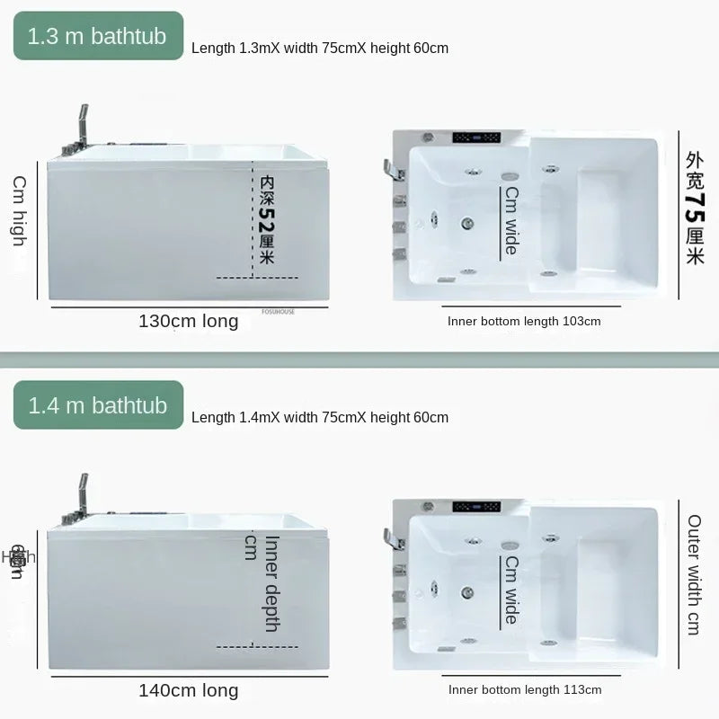 Modern Simple Home Acrylic Massage Bathtub Small Apartment Bathroom Constant Temperature Surfing Jacuzzi With Seat Design K