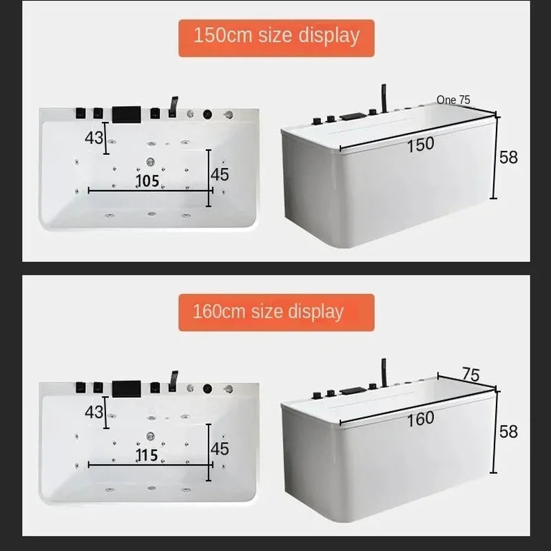 Detached Acrylic Surf Jacuzzi Bathtub for Adults - Modern Small Apartment Waterfall Spa Experience