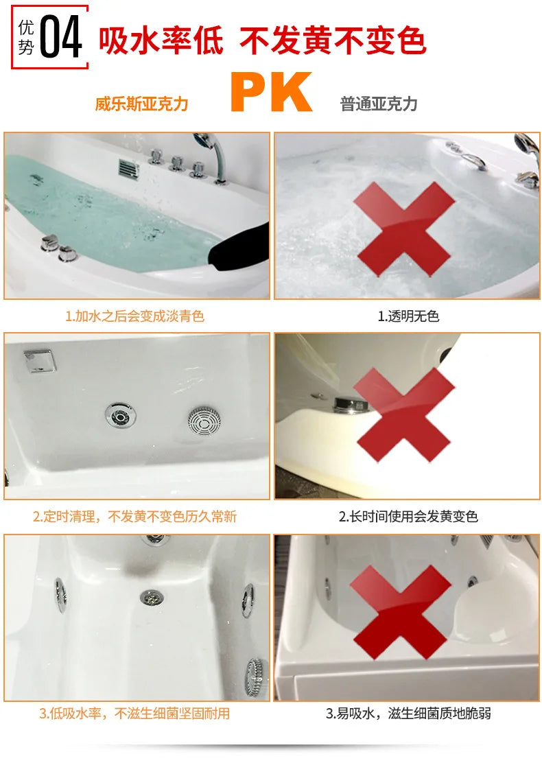 Acrylic Recessed Surf Jacuzzi, Hotel Home Single Thermostatic Bathtub Bath With Pillow 847-2