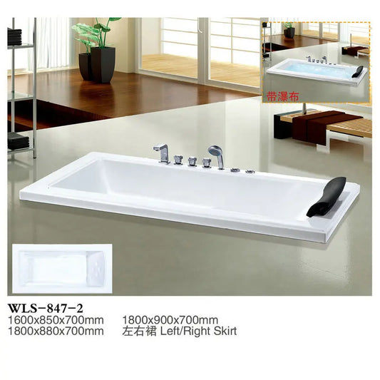 Acrylic Recessed Surf Jacuzzi, Hotel Home Single Thermostatic Bathtub Bath With Pillow 847-2